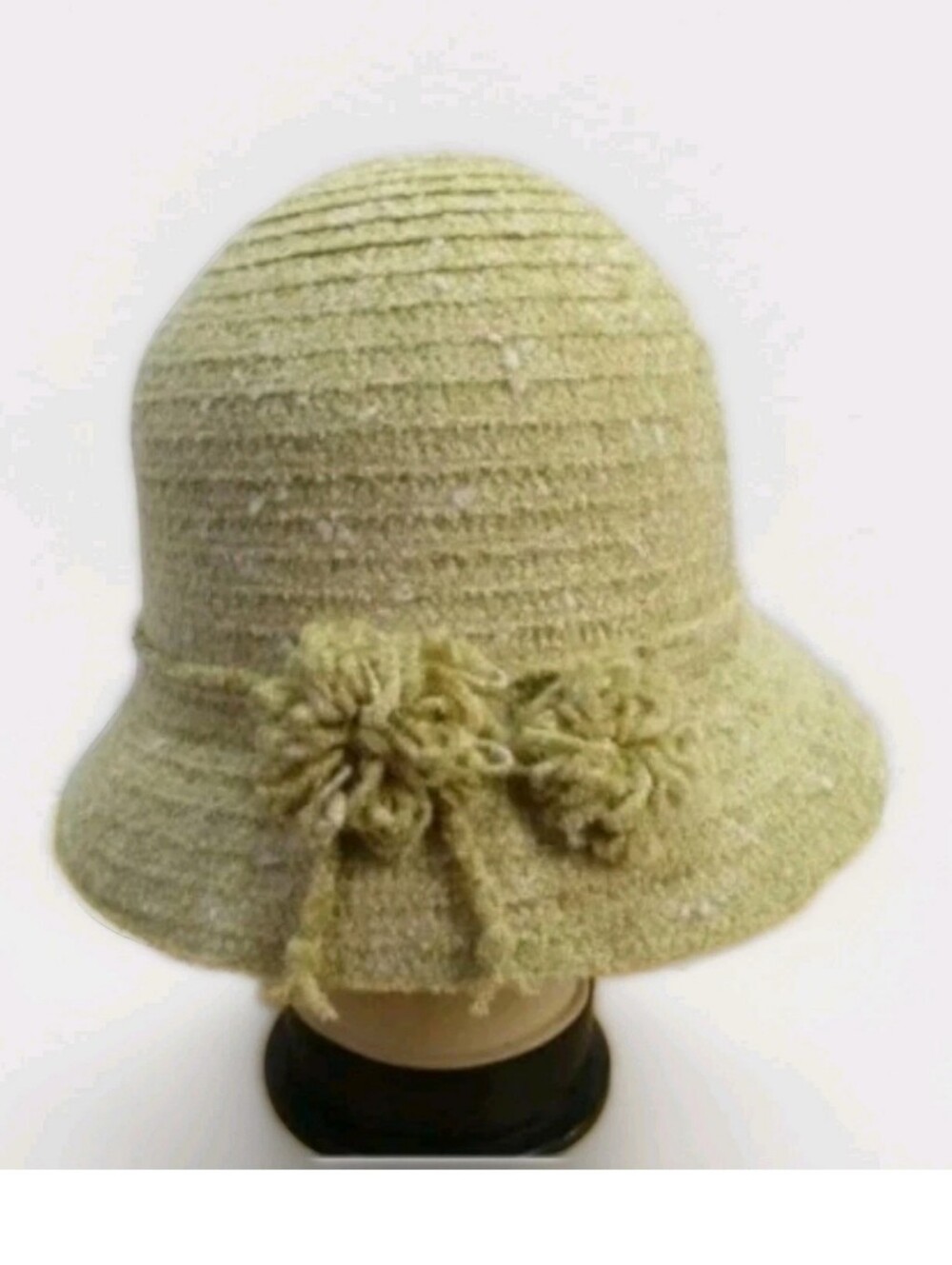 Betmar New York Angora Wool Taupe Cloche Bucket Hat Women's Retro Embroidered